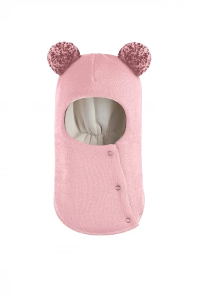 Зимова шапочка-шолом Corona.hm "Пандочка з помпонами МЕЛАНЖ" на кнопочках рожевий