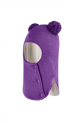 Зимова шапочка-шолом Corona.hm "Пандочка з помпонами МЕЛАНЖ" на кнопочках фіалка