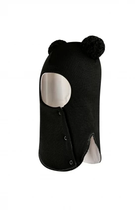 Зимняя шапочка шлем Corona.hm "Пандочка с помпонами МЕЛАНЖ" на кнопочках черный