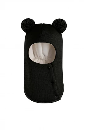 Зимняя шапочка шлем Corona.hm "Пандочка с помпонами МЕЛАНЖ" на кнопочках черный