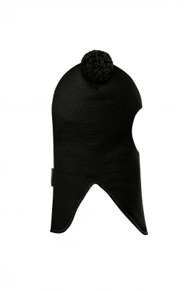 Зимняя шапочка шлем Corona.hm "Пандочка с помпонами МЕЛАНЖ" на кнопочках черный