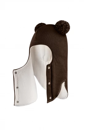 Зимняя шапочка шлем Corona.hm "Пандочка с помпонами МЕЛАНЖ" на кнопочках шоколад