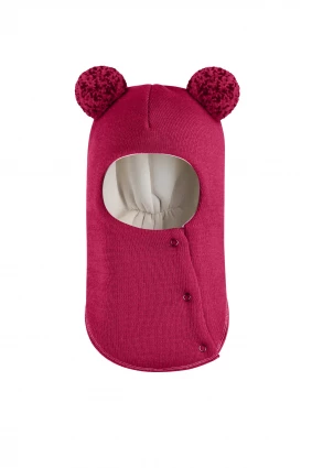 Зимняя шапочка шлем Corona.hm "Пандочка с помпонами МЕЛАНЖ" на кнопочках ягодный