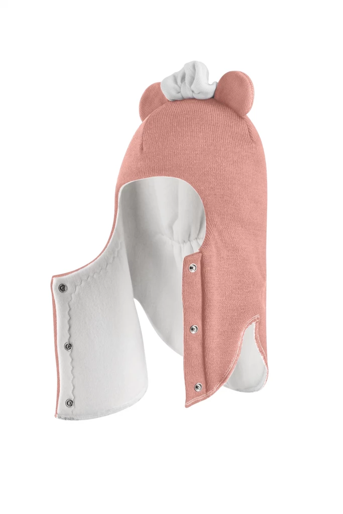 Зимняя шапочка шлем Corona.hm "Мисс Минни" на кнопочках пудра