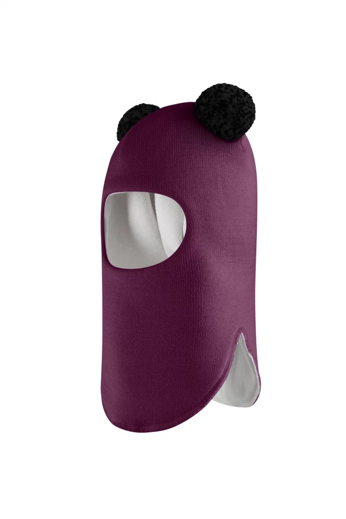 Зимова шапочка-шолом Corona.hm "Пандочка з чорними помпонами" бордо