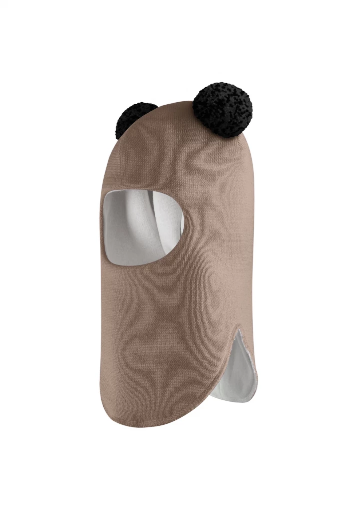 Зимова шапочка-шолом Corona.hm "Пандочка з чорними помпонами" молочний шоколад