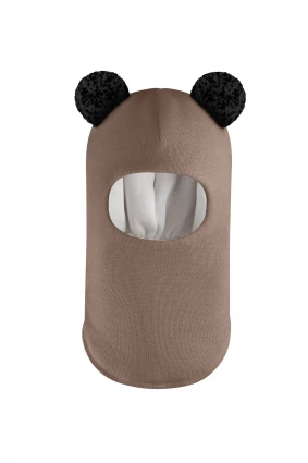 Зимова шапочка-шолом Corona.hm "Пандочка з чорними помпонами" молочний шоколад