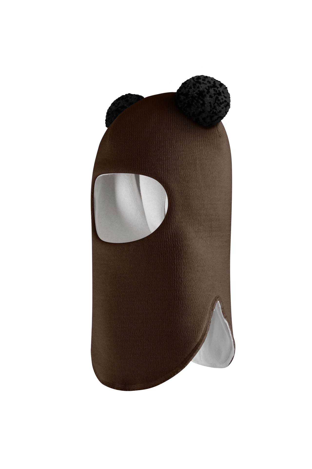 Зимняя шапочка шлем Corona.hm "Пандочка с черными помпонами" шоколад