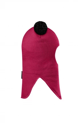 Зимова шапочка-шолом Corona.hm "Пандочка з чорними помпонами" ягідний