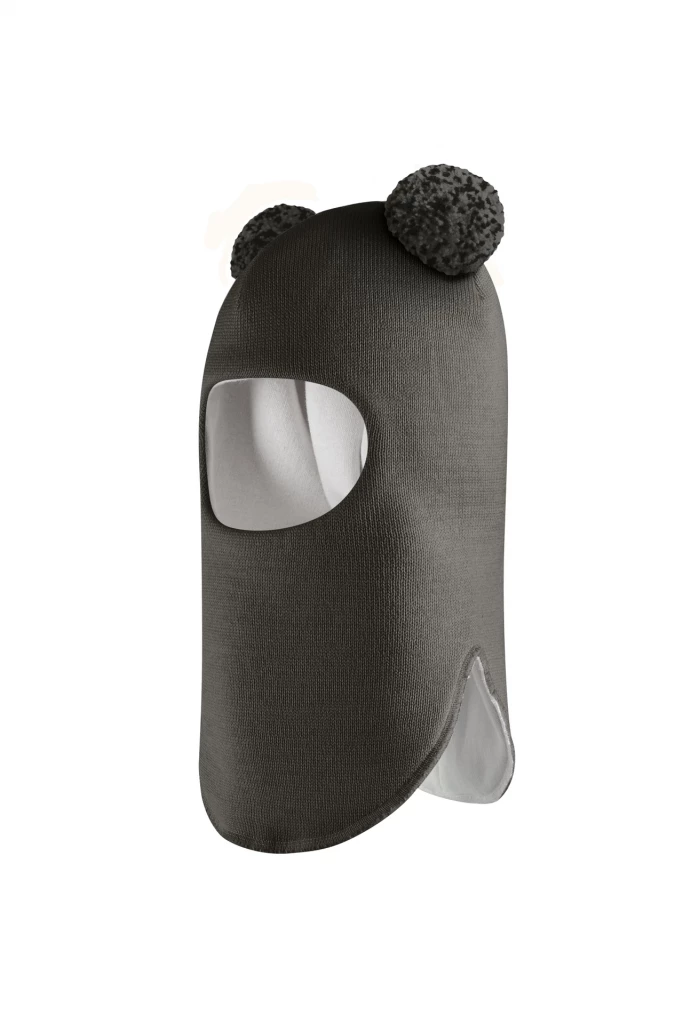 Зимняя шапочка шлем Corona.hm "Пандочка с помпонами МЕЛАНЖ" графит