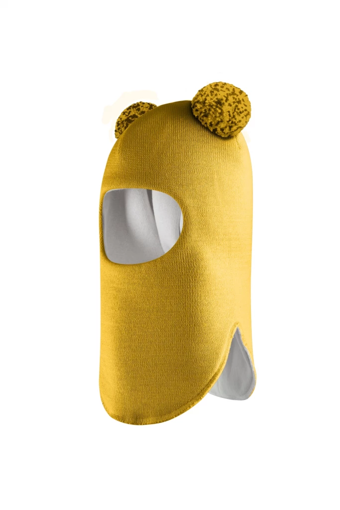 Зимова шапочка-шолом Corona.hm "Пандочка з помпонами МЕЛАНЖ" медовий