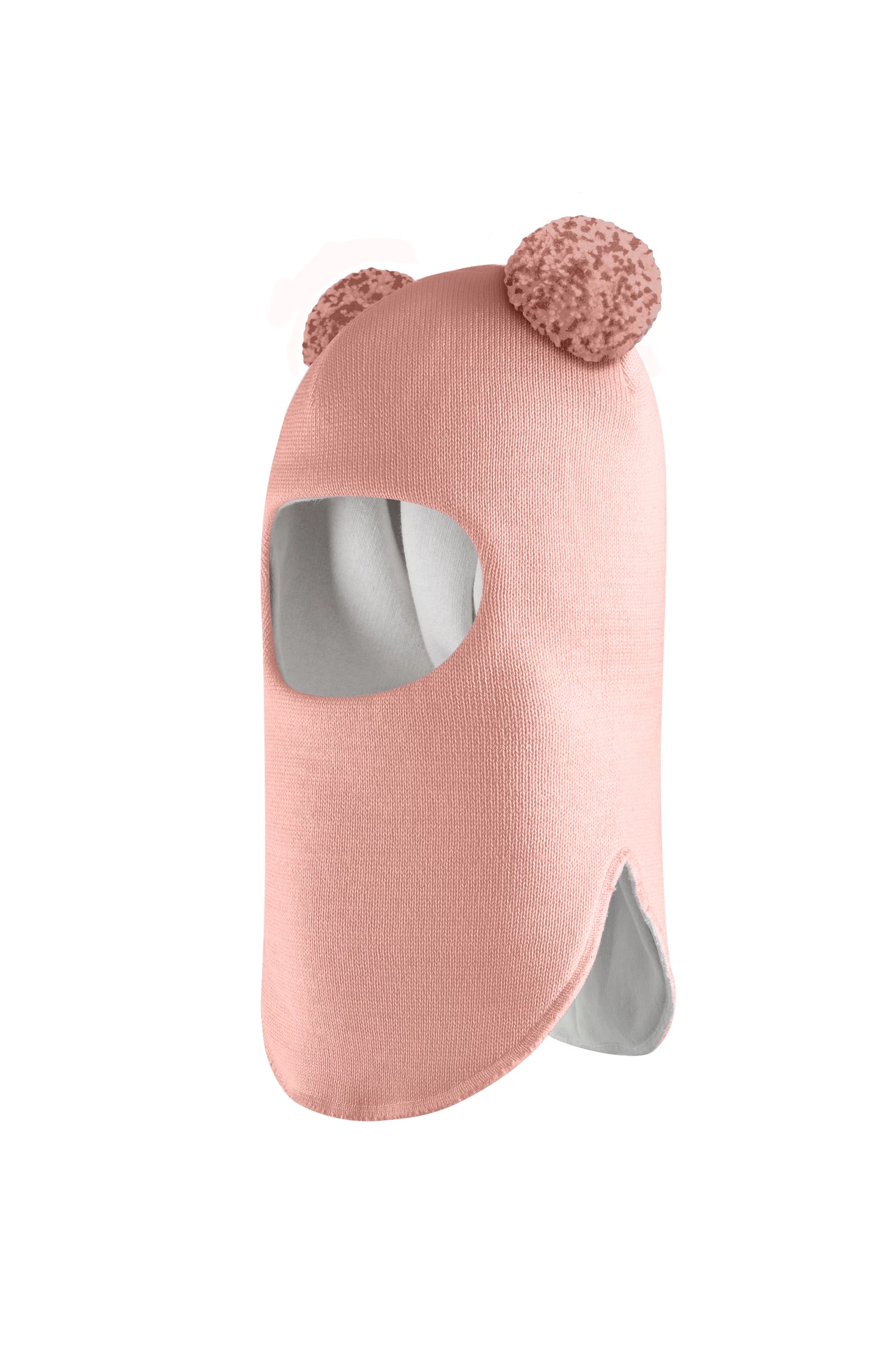 Зимова шапочка-шолом Corona.hm "Пандочка з помпонами МЕЛАНЖ" пудра