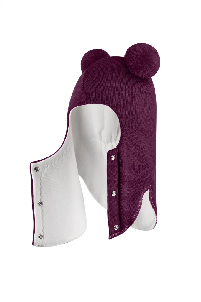 Зимова шапочка-шолом Corona.hm "Пандочка"  із кнопками  бордо