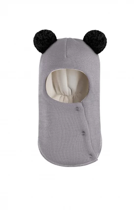 Зимова шапочка-шолом Corona.hm "Пандочка з чорними помпонами" на кнопочках димка