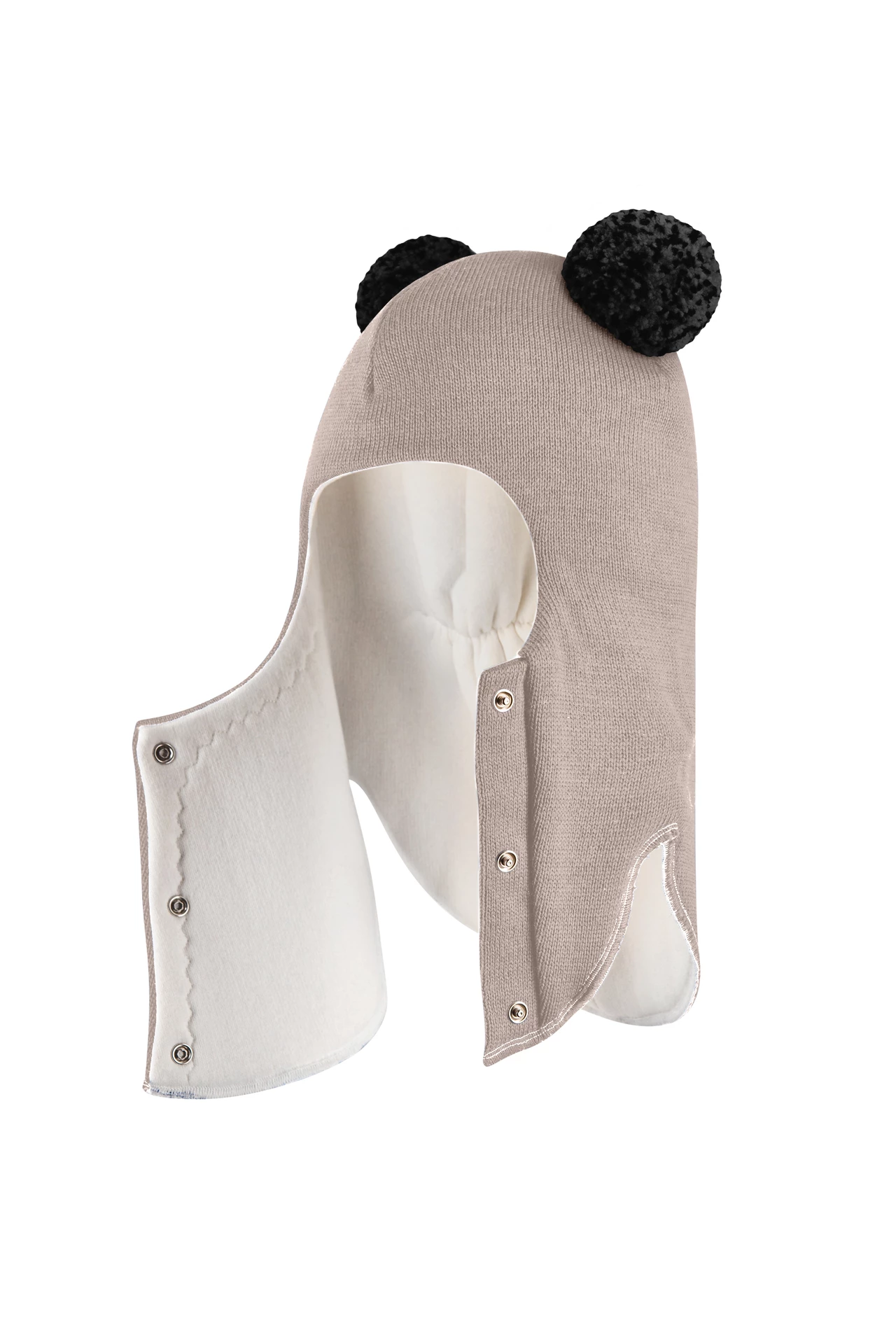 Зимова шапочка-шолом Corona.hm "Пандочка з чорними помпонами" на кнопочках лате