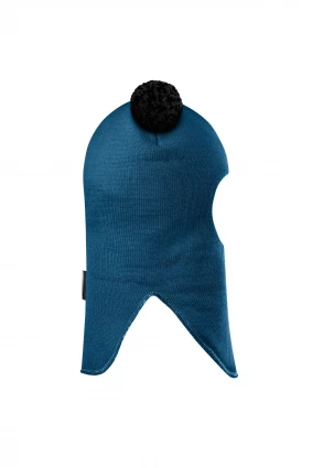 Зимова шапочка-шолом Corona.hm "Пандочка з чорними помпонами" на кнопочках морська хвиля