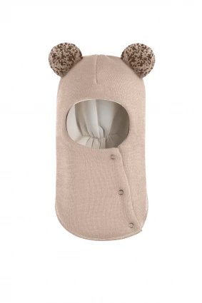 Зимова шапочка-шолом Corona.hm "Пандочка з помпонами МЕЛАНЖ" на кнопочках беж золотий