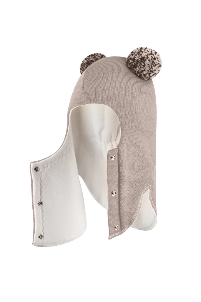 Зимова шапочка-шолом Corona.hm "Пандочка з помпонами МЕЛАНЖ" на кнопочках лате