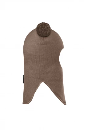 Зимова шапочка-шолом Corona.hm "Пандочка з помпонами МЕЛАНЖ" на кнопочках молочний шоколад