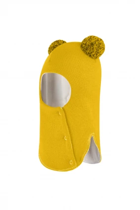 Зимова шапочка-шолом Corona.hm "Пандочка з помпонами МЕЛАНЖ" на кнопочках сонце