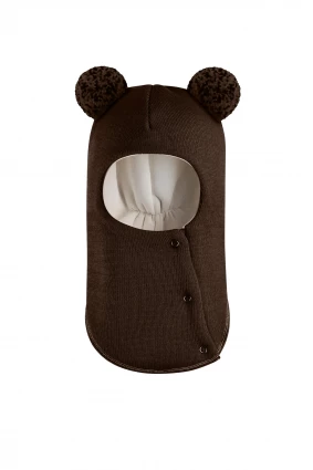 Зимняя шапочка шлем Corona.hm "Пандочка с помпонами МЕЛАНЖ" на кнопочках шоколад
