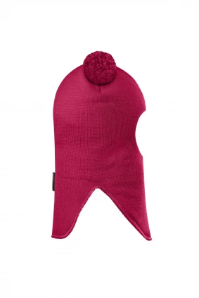 Зимова шапочка-шолом Corona.hm "Пандочка з помпонами МЕЛАНЖ" на кнопочках ягідний