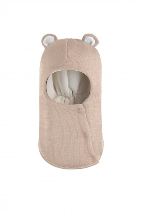 Зимова шапочка-шолом Corona.hm "Міс Ведмедиця" з кнопочками беж золотий