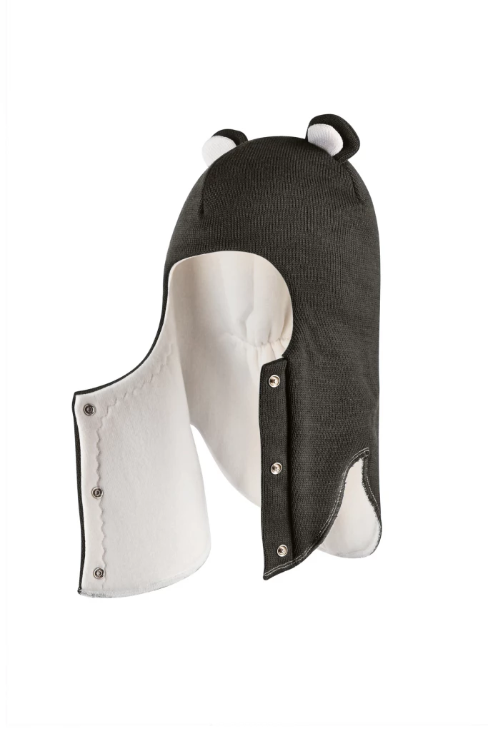 Зимняя шапочка-шлем Corona.hm "Мисс Мишутка" на кнопочках графит