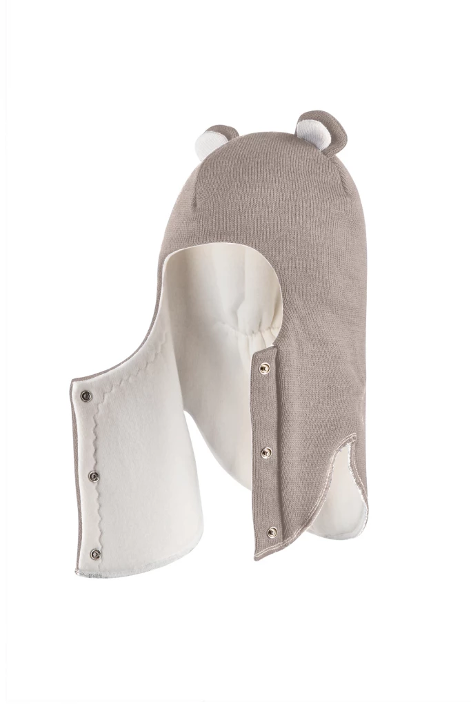 Зимова шапочка-шолом Corona.hm "Міс Ведмедиця" з кнопочками капучіно