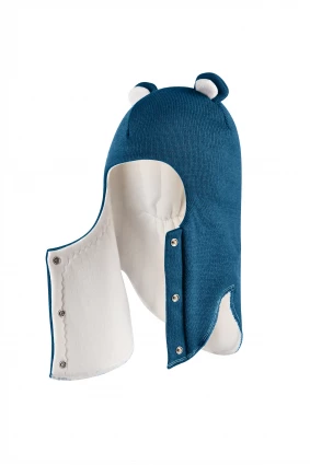 Зимова шапочка-шолом Corona.hm "Міс Ведмедиця" з кнопочками морська хвиля