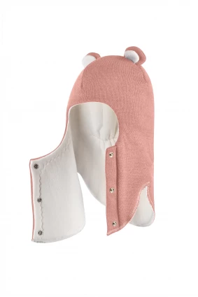 Зимова шапочка-шолом Corona.hm "Міс Ведмедиця" з кнопочками пудра