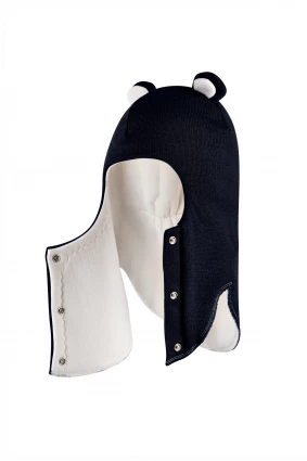 Зимова шапочка-шолом Corona.hm "Міс Ведмедиця" з кнопочками синій оксамит