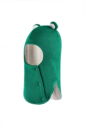 Зимняя шапочка-шлем Corona.hm "Мисс Мишутка" на кнопочках изумруд