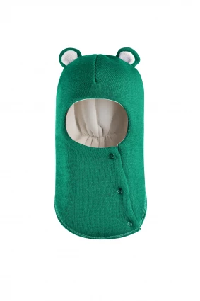 Зимняя шапочка-шлем Corona.hm "Мисс Мишутка" на кнопочках изумруд