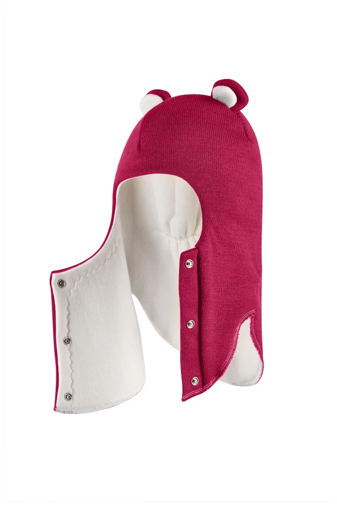 Зимняя шапочка-шлем Corona.hm "Мисс Мишутка" на кнопочках ягодный